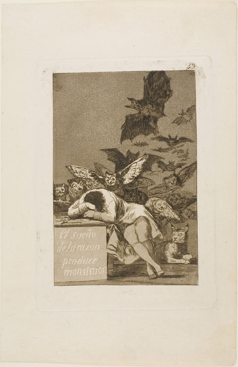 The Sleep of Reason Produces Monsters by Francisco de Goya — complete composition