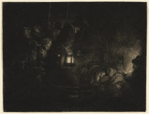 The Adoration of the Shepherds: A Night Piece by Rembrandt van Rijn — complete composition