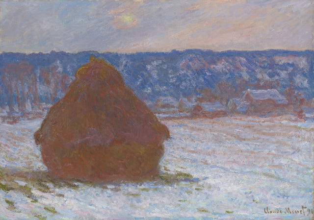 Stack of Wheat — Snow Effect, Overcast Day by Claude Monet — complete composition