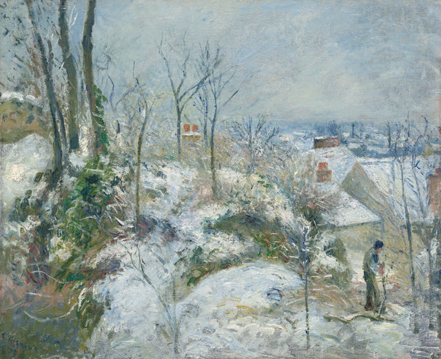 Rabbit Warren at Pontoise, Snow by Camille Pissarro — complete composition