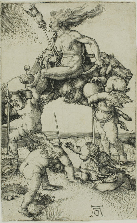 Witch Riding Backwards on a Goat by Albrecht Dürer — complete composition