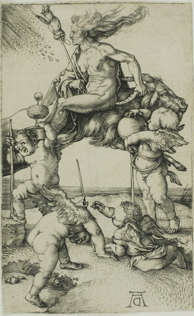 Witch Riding Backwards on a Goat by Albrecht Dürer — complete composition