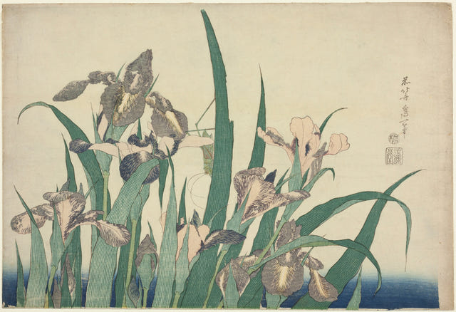 Iris and Grasshopper by Katsushika Hokusai — complete composition
