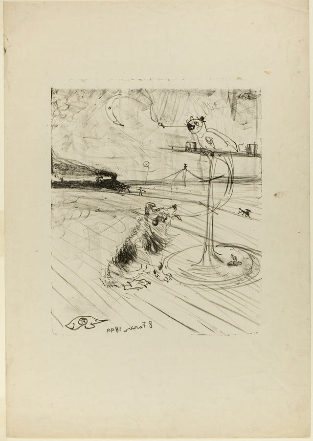 The Dog and the Parrot by Henri de Toulouse-Lautrec — complete composition