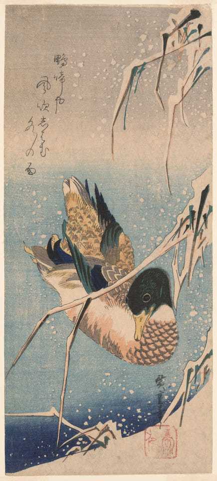 Wild Duck by a Snow-Covered Bank by Utagawa Hiroshige — complete composition