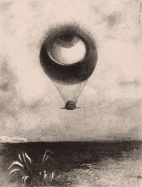 The Eye, Like a Strange Balloon by Odilon Redon — complete composition