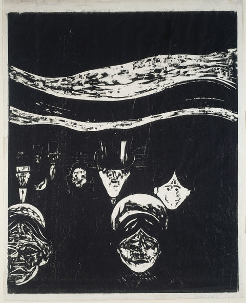 Anxiety — Woodcut by Edvard Munch — complete composition