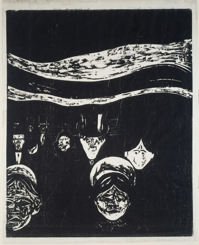 Anxiety — Woodcut by Edvard Munch — complete composition