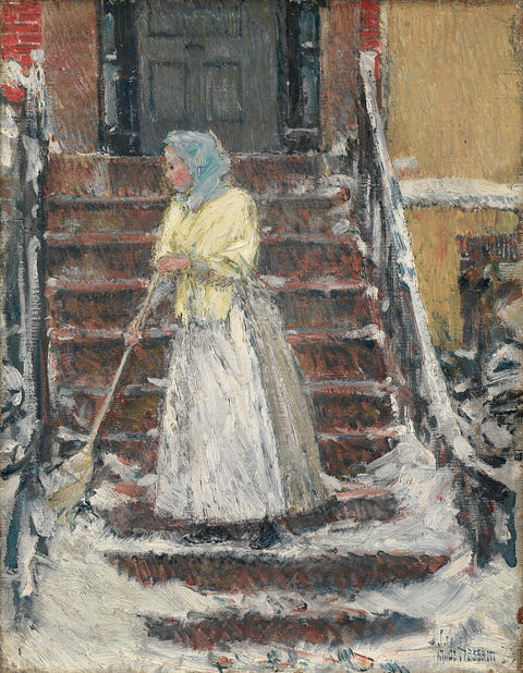 Sweeping Snow by Childe Hassam — complete composition