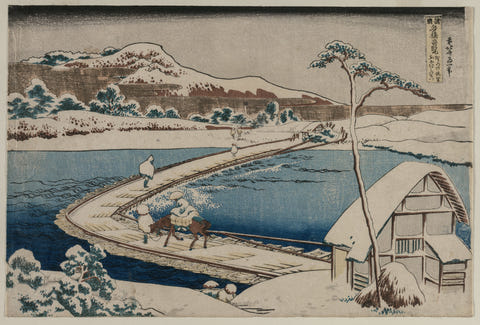 Katsushika Hokusai — Boat Bridge at Sano