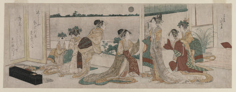 Courtesans Watching the Autumn Moon by Katsushika Hokusai — complete composition