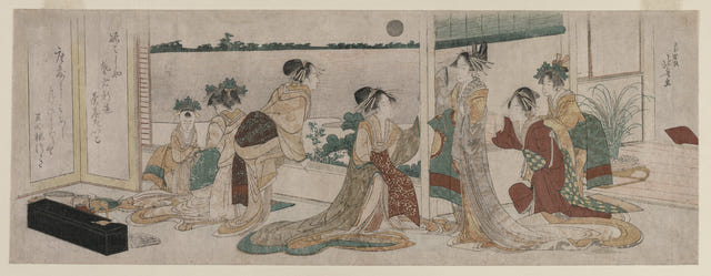 Courtesans Watching the Autumn Moon by Katsushika Hokusai — complete composition