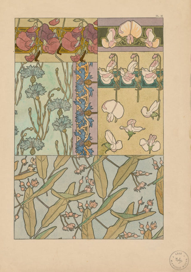 Alphonse Mucha — Sweet Peas, complete composition