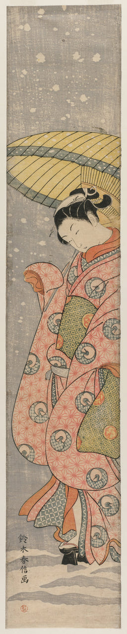 Suzuki Harunobu — Young Woman Under an Umbrella in Snow Print