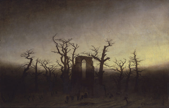 The Abbey in the Oakwood by Caspar David Friedrich — complete composition