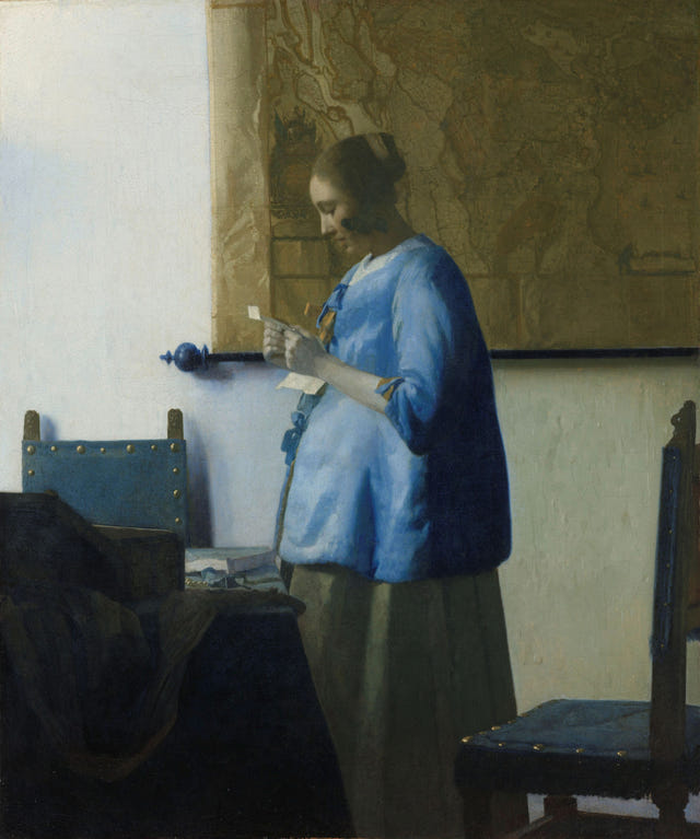 Woman Reading a Letter by Johannes Vermeer — complete composition