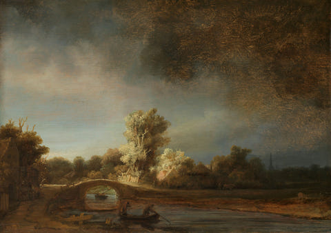 Landscape with a Stone Bridge by Rembrandt van Rijn — complete composition