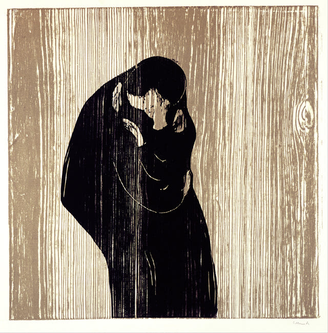 The Kiss IV — Woodcut by Edvard Munch — complete composition