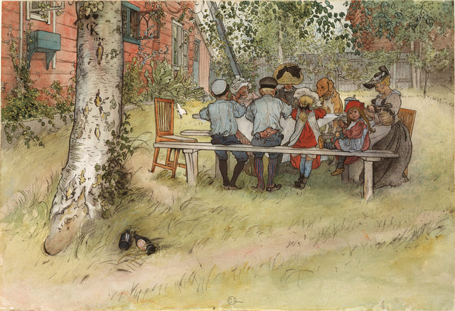Breakfast under the Big Birch by Carl Larsson — complete composition