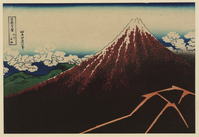 Rainstorm beneath the Summit by Katsushika Hokusai — complete composition