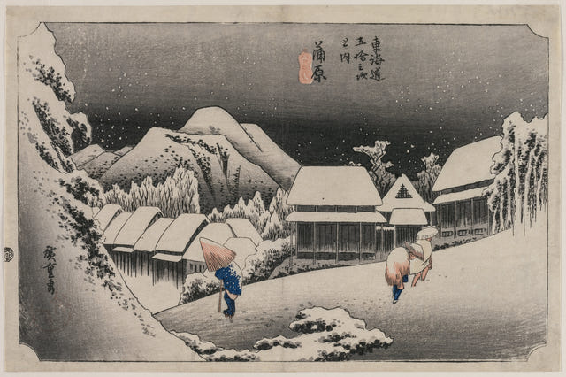 Evening Snow at Kambara by Utagawa Hiroshige — complete composition