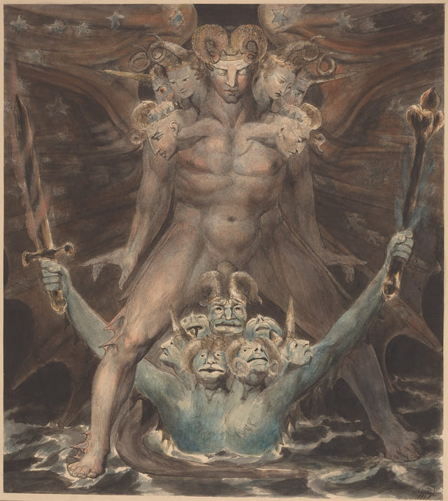 The Great Red Dragon and the Beast from the Sea by William Blake — complete composition