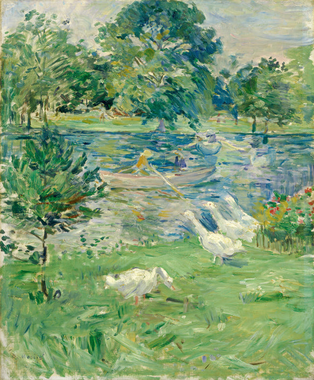 Girl in a Boat with Geese by Berthe Morisot — complete composition