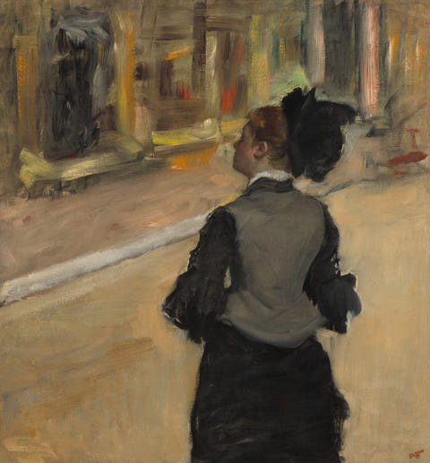 Woman Viewed from Behind in a Museum by Edgar Degas — complete composition