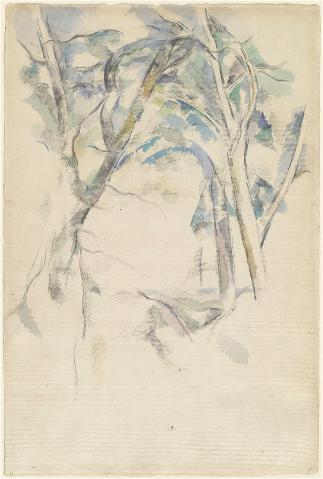 Trees Leaning over Rocks by Paul Cézanne — complete composition