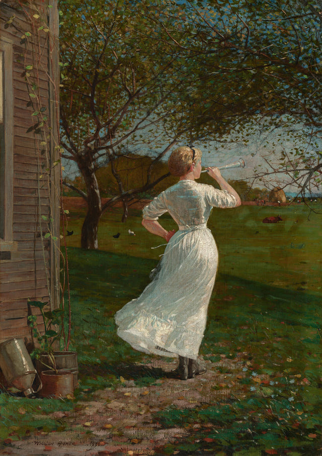 Winslow Homer — The Dinner Horn (Blowing the Horn at Seaside)