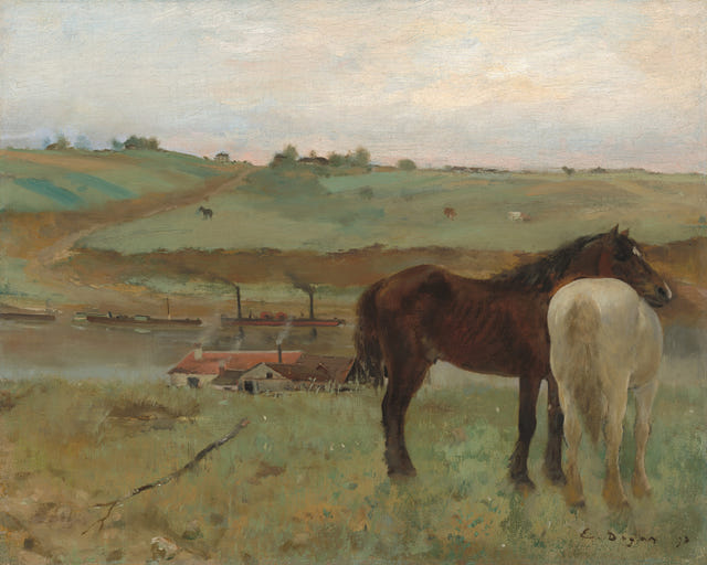 Horses in a Meadow by Edgar Degas — complete composition