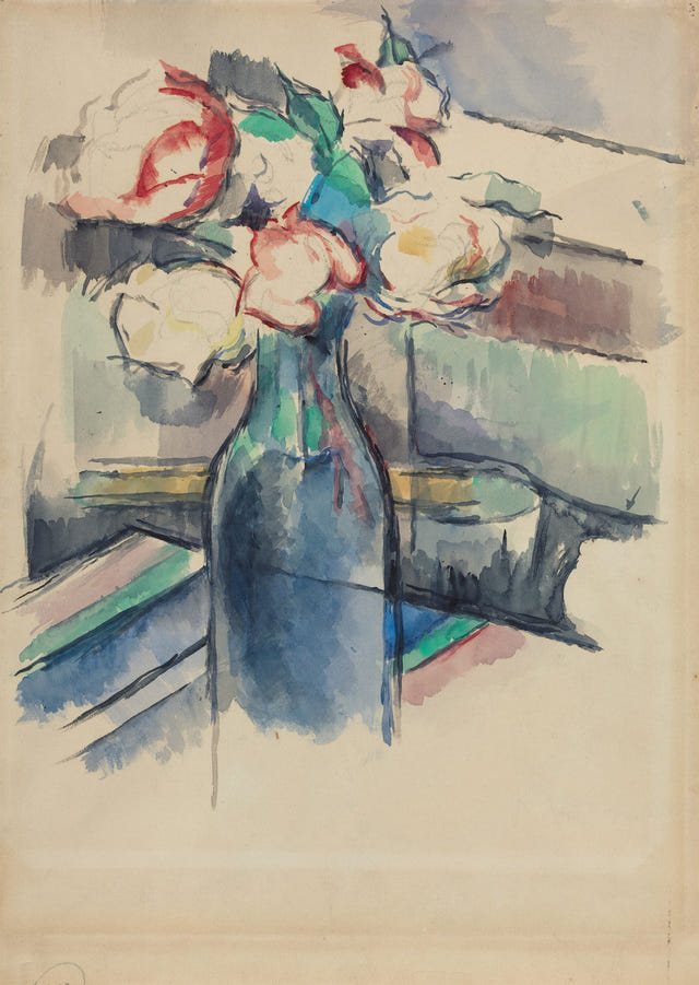 Roses in a Bottle by Paul Cézanne — complete composition