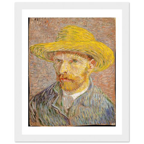 Supplier mockup — Van Gogh Self-Portrait with a Straw Hat, printed white border and white wood frame