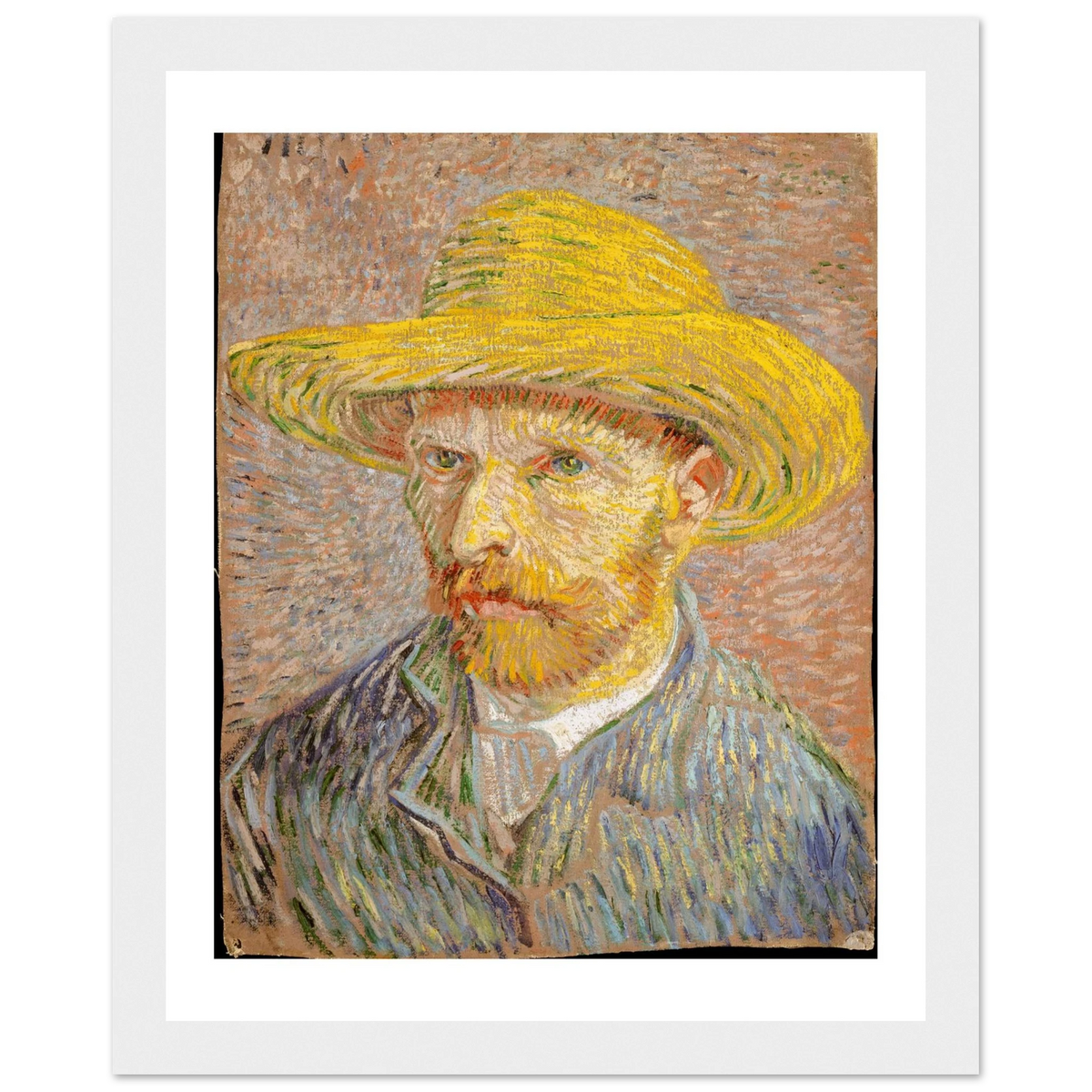 Supplier mockup — Van Gogh Self-Portrait with a Straw Hat, printed white border and white wood frame