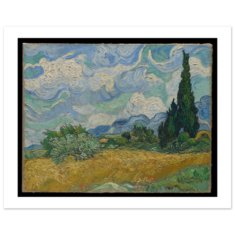 Native Gelato mockup — Wheat Field with Cypresses, unframed sheet and printed white border