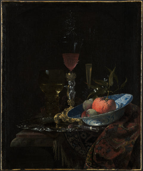 Willem Kalf — Wineglass and a Bowl of Fruit Print